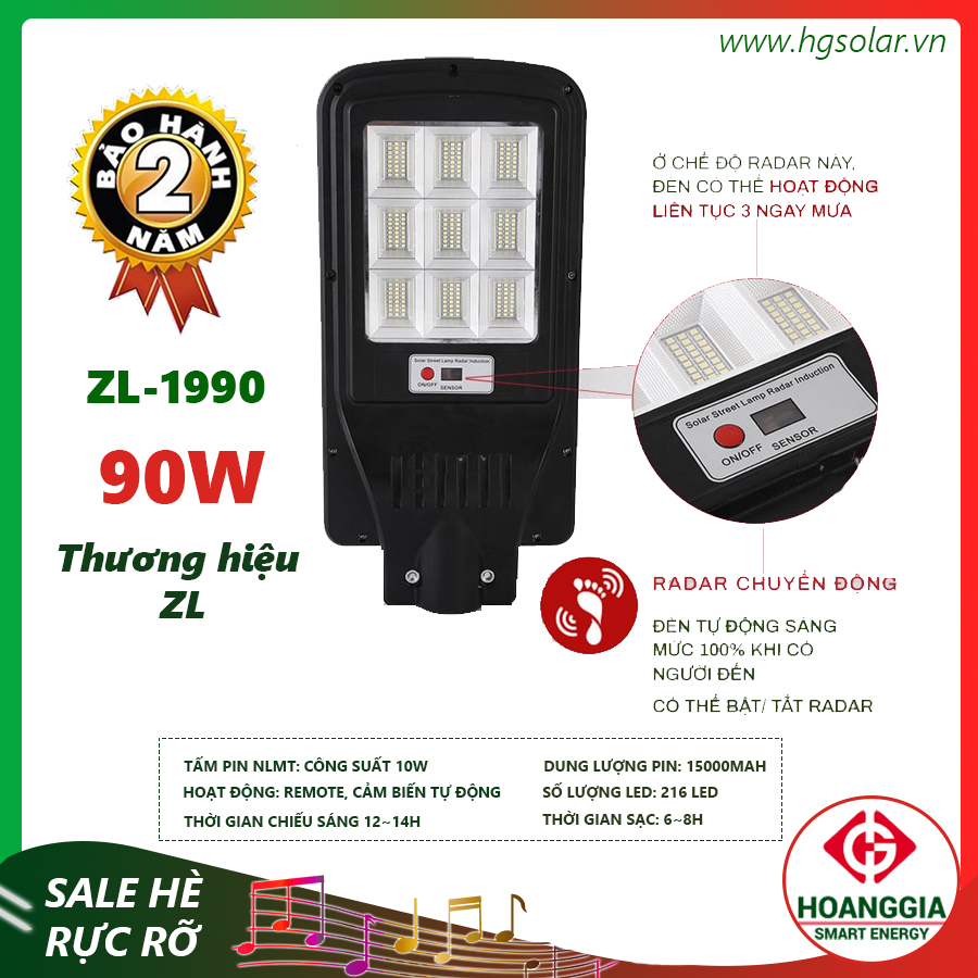 Đèn đường tích hợp năng lượng mặt trời ZL-90W